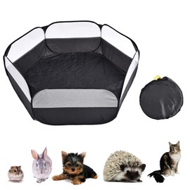 WishLotus Small Animal Playpen 47.2”, Foldable and Portable Outdoor Exercise Fence Pop-Up Yard Fence, Breathable Pet Tent Play Pen for Hamster, Guinea Pig, Chinchillas, Hedgehogs, Rabbits (Black)
