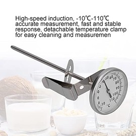 Termómetro de Acero Inoxidable para Sartenes Leche Café Alimentos con Sonda Larga para Medición Rápida -10℃ a 110℃ para Cocina Mexicana, Restaurantes, Repostería y Frituras