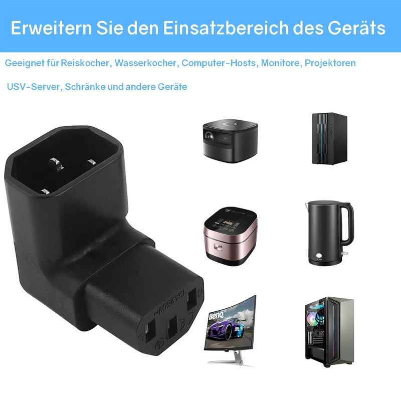 Powice IEC Socket C13 to C14 Plug, 90 Degree Downward,