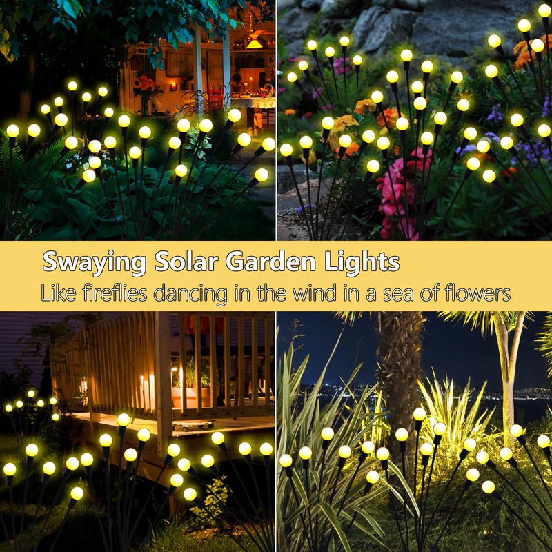 Solar Garden Lights Outdoor, 6 Pack 60 LED Solar Firefly