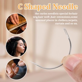 cobee 12 Pcs Sew in Needle and Thread for Hair, Black Needle and Thread Kit Upholstery Thread, Curved Upholstery Needles for Making Wig Hair Hand Sewing Hair Weave Extension