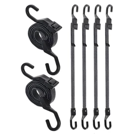 6 Pcs 48 Inch Flat Adjustable Bungee Cords with Hooks, 3X Faster to Adjust The Length, Lucky Straps Black Heavy Duty Bungee Straps for Cargo, Bike, Cart, Tent, Truck, Camping, Outdoor, etc