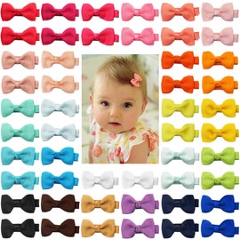 CELLOT Baby Hair Clips 50 Pieces 25 Colors in Pairs Baby Girls Fully Lined Baby Bows Hair Pins Tiny 2" Hair Bows Alligator Clips for Girls Infants Toddlers