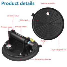 8" 240LBS Vacuum Suction Cup Lifters, 2-Pack Heavy Duty with Built-in Pressure Gauge & Anti-Slip Handle-Industrial Grade for Lifting Glass,Granite,Tiles,Windows-Safety Certified, Includes Storage Box