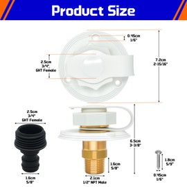 NexSync RV City Water Inlet Flange with Check Valve, 3/4" Garden Hose (Female) Inlet to 1/2" NPT (Male) Outlet, Brass Construction for Fresh Water Hookup, Easy Install for Camper Trailer Motorhome