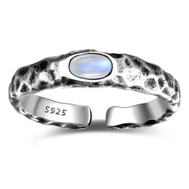 BONLAVIE Women's Statement Ring 925 Silver Turquoise / Moonstone Rings Adjustable Vintage Hammered Silver Ring for Women, Gemstone