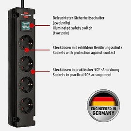 Brennenstuhl Brennenstuhl Bremounta Steckdosenleiste 4-Fach mit Schalter (Mehrfachsteckdose mit 90 Grad Steckdosen, Steckerleiste mit Befestigungsm?glichkeit und 1,5m Kabel) schwarz