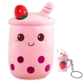 GWAWG Cute Cartoon Doll Plush Strawberry Ice Cream Boba Milk Tea Shape with Keychain Pink Soft Cushion Stuffing Toy Pro - Comfortable Skin Pillow