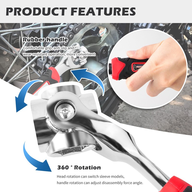 carleef 9.84" 8-in-1 Magnetic Lug Wrench with 8mm-21mm Socket,360° Rotating