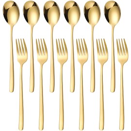 Forks and Spoons Set of 12 Stainless Steel Tablespoons Forks Flatware for Home Kitchen Hotel (G12)