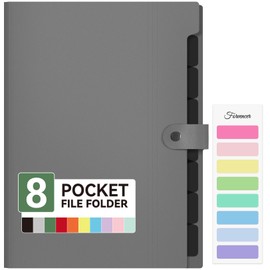 Forvencer Expanding File Folder with 8 Pocket, Letter Size Accordion File Organizer, Portable Folders for Documents, Cute Paper Organizer, Filling Products for School Office Supplies, A4 Size, Gray
