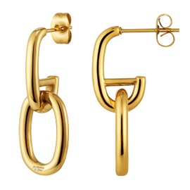 14K Gold Dangle Drop Earrings, Geometric U Shaped Chain Hoops, Hypoallergenic Comfort for Women Clipon Earrings Jewelry…