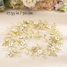 Zoestar Wedding Crystal Hair Accessories Vine Headpiece Flowers Leaf Bridal Hair Accessories Pearl for Bride and Flower Girl (Gold)