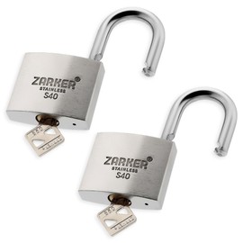 Zarker S40 keyed Alike Padlocks, Heavy Duty Stainless Steel Lock, Waterproof and Rustproof Storage, Warehouses, Garage, Outdoors, 2-Pack