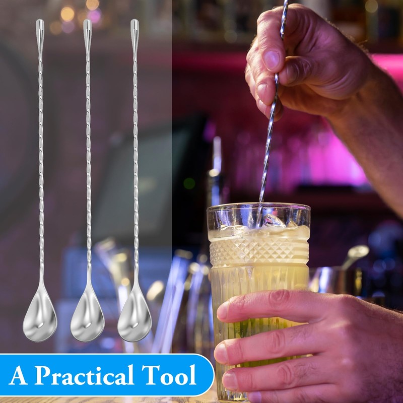 Set of 5 Bar Spoons, Stirrer, Long Cocktail Stirrer, Gin
