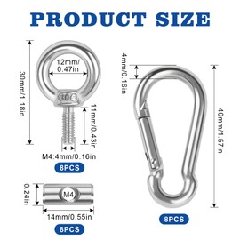 GOWTX 8Pcs Awning Rail Stoppers, 6mm M4 Lifting Eye Nut Ring Blocking, Multi-Function Awning Rails Hooks with Carabiner Clips, Stainless Steel Awning Piping Stopper for Campervan Motorhome Hammock