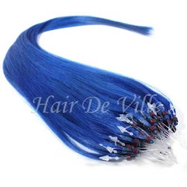 100 Strands 22" Easy Micro Loop Ring Beads I Tip Human Hair Extensions Color # Blue 0.8g Each