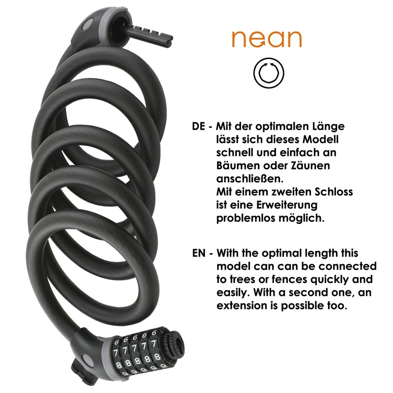 nean Bicycle Lock with Numbers, Cable Lock with Numbers Code