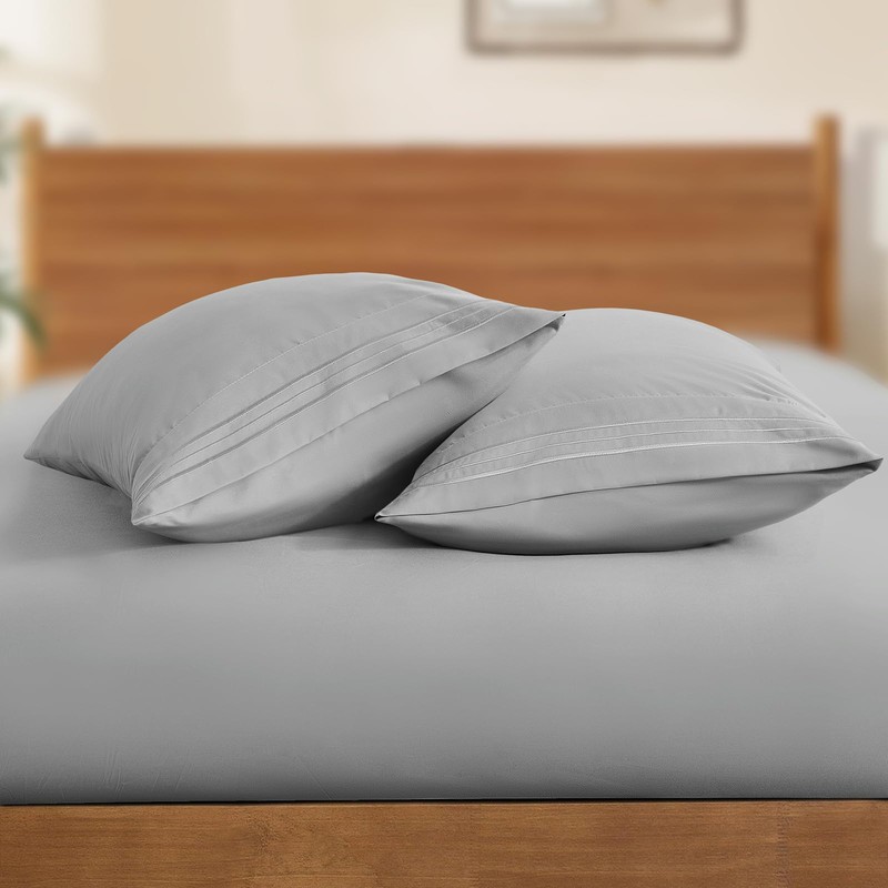 Horbaunal 2 Pack Microfiber Pillowcases Standard Size Light Grey Bed