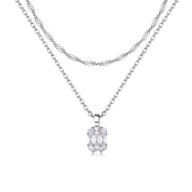 Dochais Women's 14K Gold-Plated Cubic Zirconia Pendant Necklace Gold Square Solitaire Choker Waterproof Mini CZ Necklace Layered Chain Silver/Gold Chains Necklace Jewellery, Brass