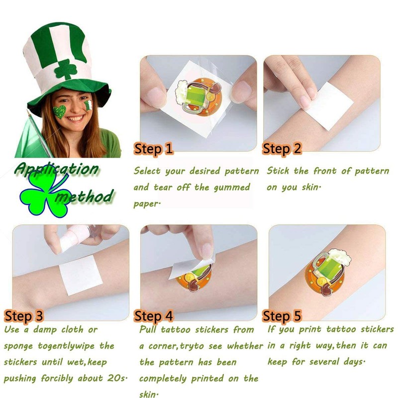 St. Patrick's Day Shamrock Temporary Tattoos, Waterproof Body Face Stickers