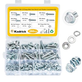 260Pcs Flange Hex Bolts and Nuts Kit,M8 x1.25 (M6 x1.0 M10-1.25 Available) (16mm to 40mm) Metric Bolt Assortment,Alloy Steel Class 8.8 Zinc Plated