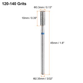 HARFINGTON 6pcs 120-140 Grits Diamond Grinding Bit 3.3mm Cylindrical Head 2.35mm Shank 10mm Length Stone Sanding Drill Bits Rotary Tool for Ceramic Glass Nails Grinding Polishing