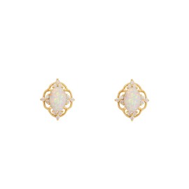 Artré .925 - Aretes Estilo Broquel de Plata .925 con Ópalo Blanco y Circonia en Acabado Dorado - Joyería Mujer