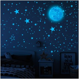 Glow in the Dark Blue Moon Stars Wall Stickers Nursery Nursery Wall Ceiling Decor 1049 Pcs