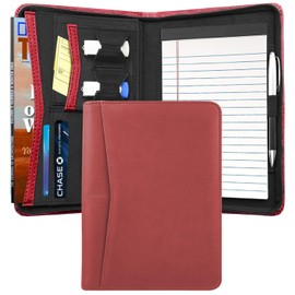 Gorbado Small Portfolio Organizer, A5 Zippered Business Portfolio, Junior Padfolio Folder Binder for Women,5 x 8 Writing Pad Included, Red.