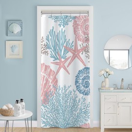 MAYZUS Small Stall Shower Curtain 36 x 72 Inch, Half Narrow Blue Pink Nautical Coastal Shower Curtain, Summer Tropical Seashell Starfish Coral Beach Ocean Themed Shower Curtain for Bathroom Decor