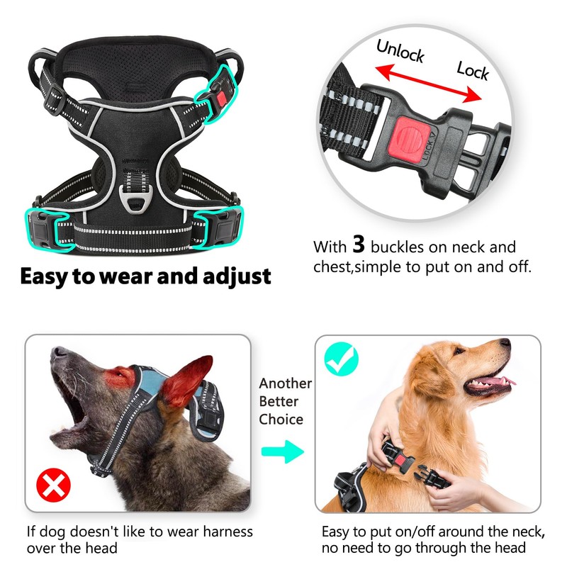 Timos Dog Harness,NO Need Go Over Dogs Head 3 Snap