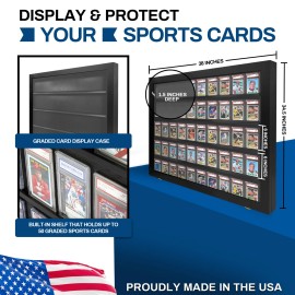 Pennzoni Display Baseball Card Display Case Sports Card Frame Lockable -Holds 50 PSA Graded Cards - Black