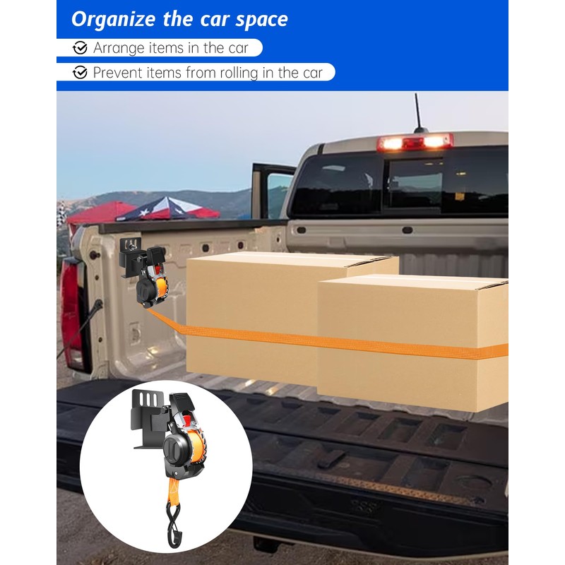 2 Pcs Dual-Pivot Retractable Truck Bed Ratchet Straps, Multi-Angle Rotation