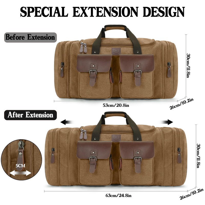 Canvas Duffle Bag for Men 50L Travel Duffel Bags Expandable