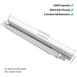 LONTAN 15 Inch Undermount Soft Close Drawer Slides 3D Locking Device 6 Pair