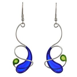Christopher Royal Kinetic Sculpture Inspired Stainless Steel Art Earrings, Cobalt Blue Green Orbit