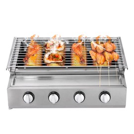 DDBESSIC Portable Gas Grill, Professional Stainless Steel Tabletop BBQ Gas Grill, 4 Burners LPG Grill for Camping, Garden, Patio, Deck