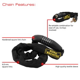 Burg Wächter 280C90BLACK 280 C 90 6mm Heavy Duty Bike Chain, 1 V, Combination Locking, 90cm