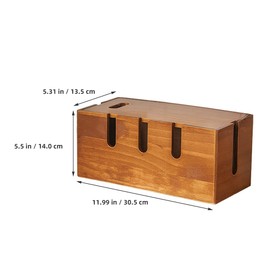 TOVINANNA Cable Management Box - 12inch Wooden Cord Organizer Retro Cord Hide Organizer - 3 Holes Container Office Table Cord Box for Router, TV Wires, USB Hub, Computer and Under Desk Power Strip