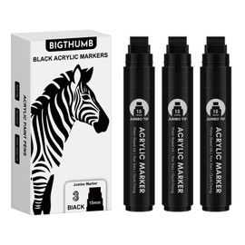 BIGTHUMB 3 Pcs Black Jumbo Permanent Markers: 15mm Wide Tip Thick Acrylic Paint Pen Large Calligraphy Marker for Rock Painting, Poster, Sign, Canvas, Glass, Wood, Ceramic