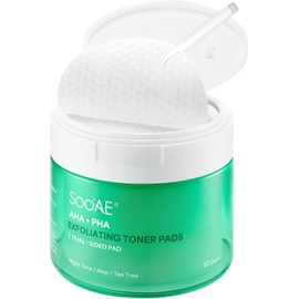 Soo'AE Spot Peeling & Exfoliating AHA PHA Toner Pads | Calming, Exfoliating, Pore Cleansing Korean Skincare Toner Pads for Sensitive Skin | Vegan Bamboo Cotton Face Gauze 