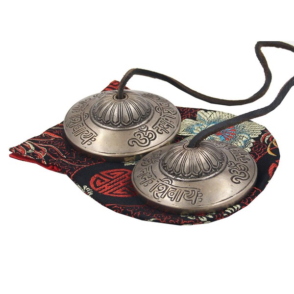 DharmaObjects Large Tibetan Premium Quality "Om Namah Shivaya" Tingsha Cymbals