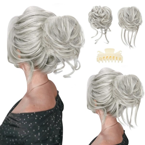 SARLA 2PCS Messy Bun Hair Pieces for Women Detachable Claw