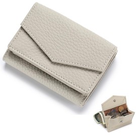 Bearneko Women's Mini Wallet, Small Wallet, Genuine Leather, Compact, Trifold Wallet, Ultra Lightweight, Waterproof Wallet, Cute, Coin Purse Included, white