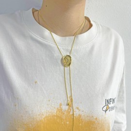 Lyfange Cowboy Bolo Tie Necklace for Women Gold Western Cowgirl Hat Necklace Adjustable Bolo Tie Long Chain Necktie Country Rodeo Jewelry (gold hat)