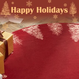 jinchan Christmas Round Rug 4ft Area Rug Red Xmas Tree Rug Washable Rug Circle Rug Round Non Slip Soft Rug Holiday Decor for Kitchen Bedroom Foyer Nursery Living Room Entryway(Red,4ft Round)