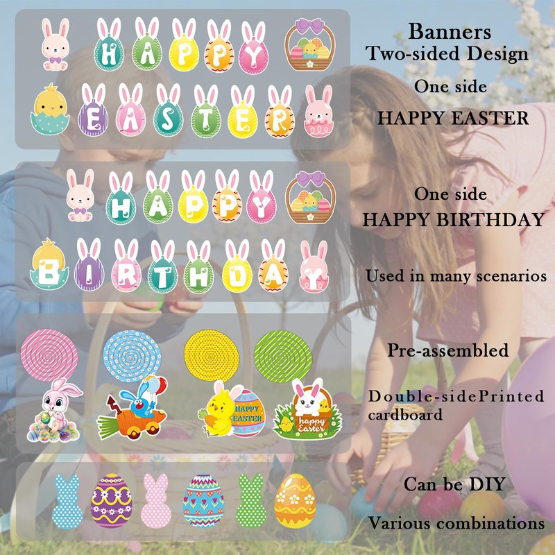 45 Pcs Happy Easter Banners Garland Easter Decorations for Office
