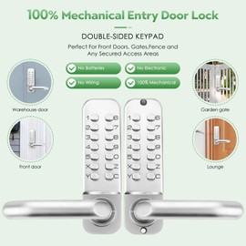 ANNFUZ Mechanical Keyless Entry Door Lock with Keypad,Double-Sided Combination Opening Door Handle,Interior Exterior Push Button Passcode Front Door Lever Set,for Gate,Fence,No Battery(Pearl Chrome)
