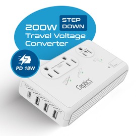 Ceptics 2000W Travel Voltage Converter for Hair Dryer & 200W Convert 220V to 110V for Curling Iron, Straightener, Chargers, Step Down World Power 4 USB Charging QC 3.0 SWadApt Type A, B, C, E/F, G, I